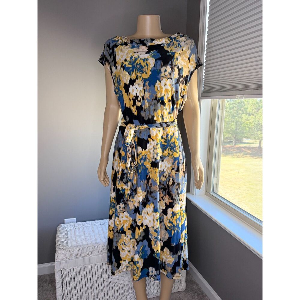 Kasper Multi Floral Print Cowl Neck Dress